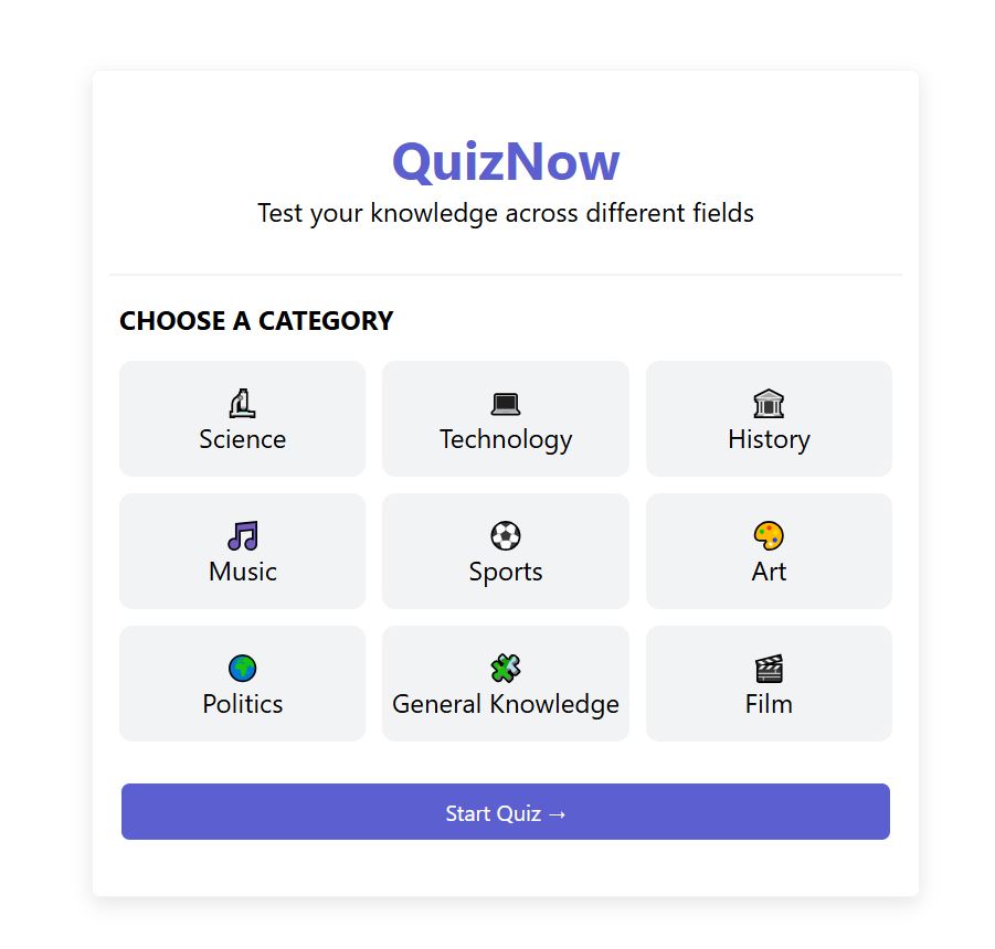 QuizNow quiz application displayed across desktop and mobile devices.